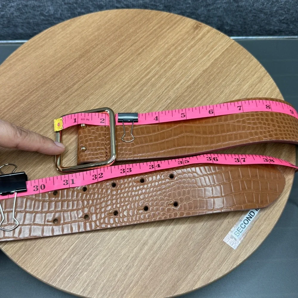 Target Womens Brown‎ Crocodile Embossed Faux Leather Belt Gold Buckle Size S